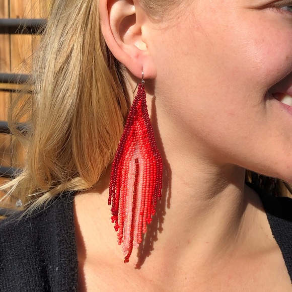 Red Ombré Beaded Tassel Earrings! - Picture 5 of 5
